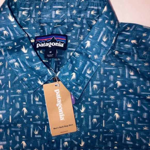Patagonia Men's Back Step Shirt - Swamp Stamp Multi: Pigeon Blue - Picture 3 of 3